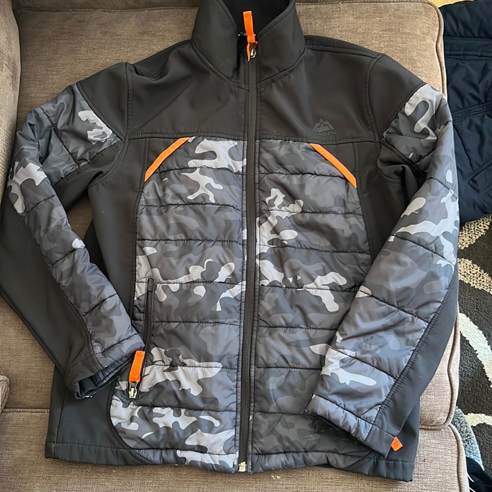 Snozu Black Grey Camo Print Zip-Up Coat jacket